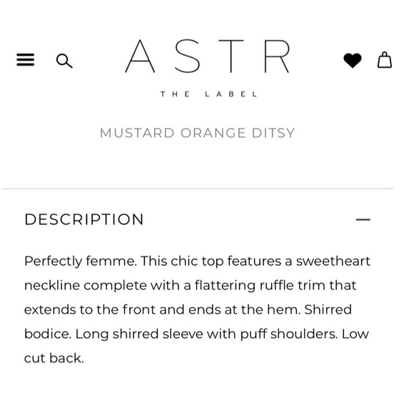 ASTR the label ruched sleeve sweetheart top mustard orange floral blouse small - Picture 11 of 11